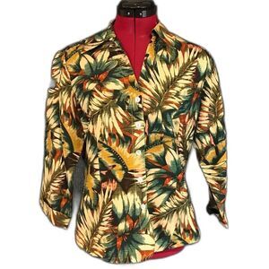 Silkland Blouse Women’s Size Medium Multi-Colored Floral 100% Silk 3/4 Sleeves